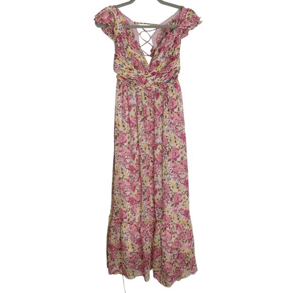 ASTR the Label Primrose Maxi Dress Lace Up Back Floral Fairy Cottage Spring XS - Picture 4 of 13